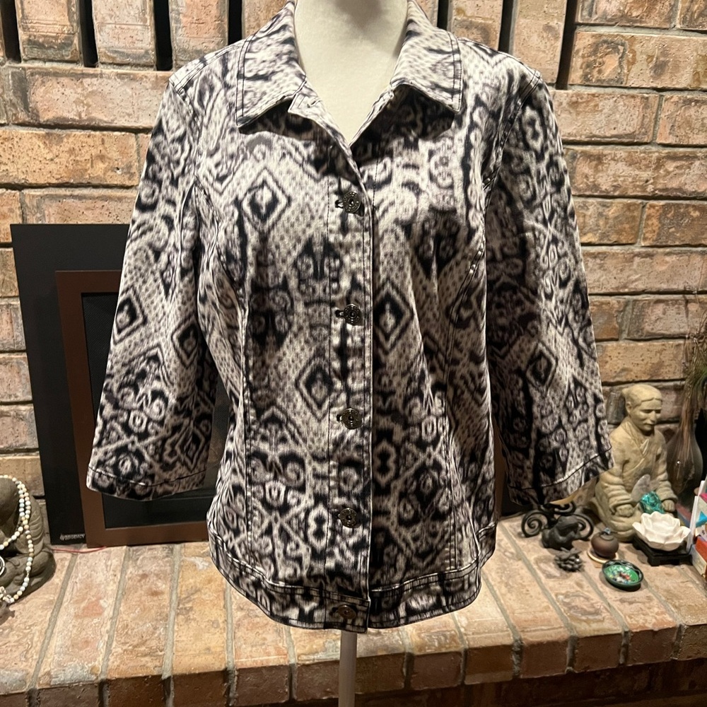 Chico's Black and White Denim Jacket